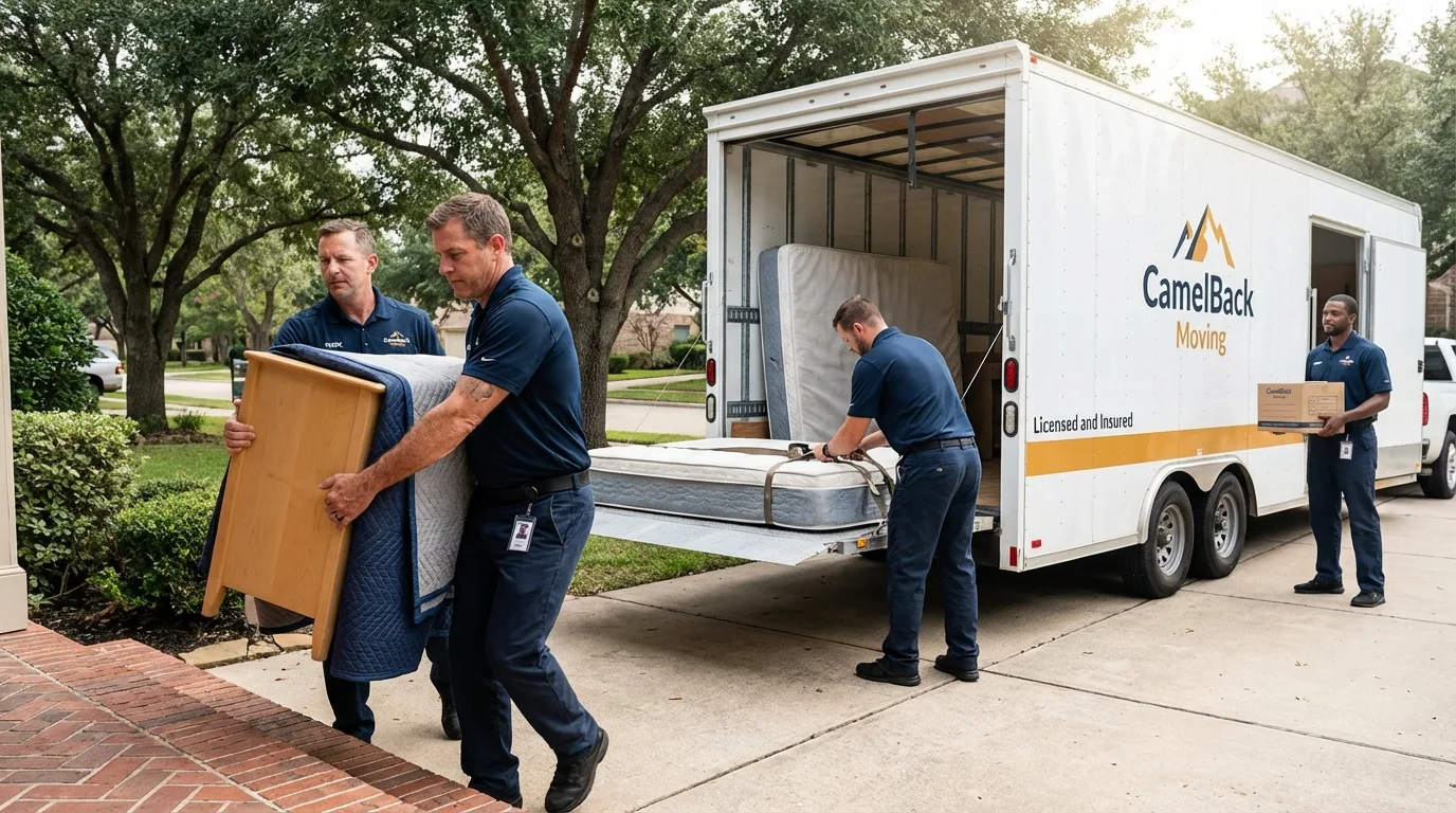 Crew loading residential truck for cross-state move from Tekamah, NE