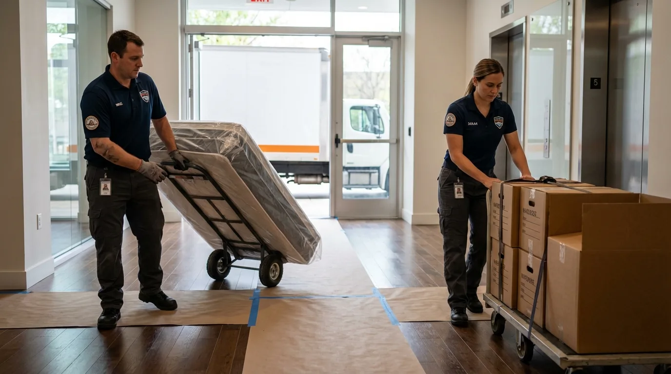 Professional apartment movers loading elevator in Tekamah, NE